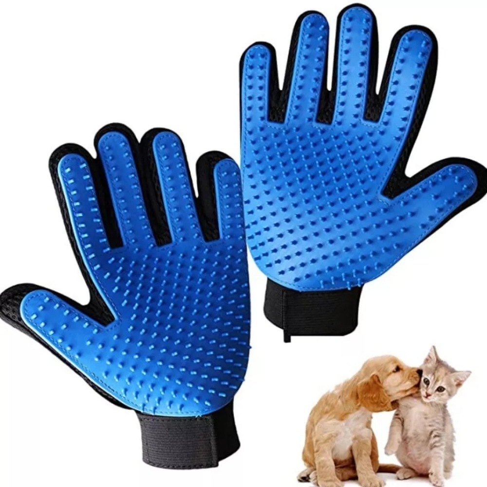 Pet grooming gloves, brush, comb